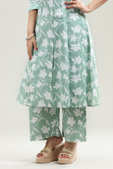 Pista Green Jaipuri Cotton Straight Fit Printed Pant