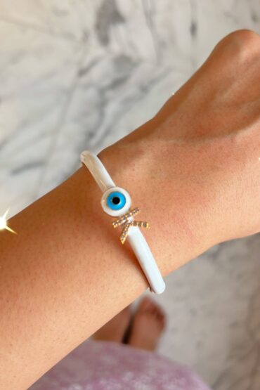 Personalized Evil Eye White Candy Bracelet