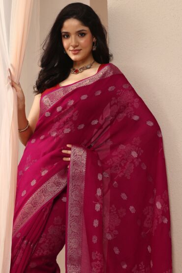 Pink Woven Design Silk Blend Saree With Unstitched Blouse Piece