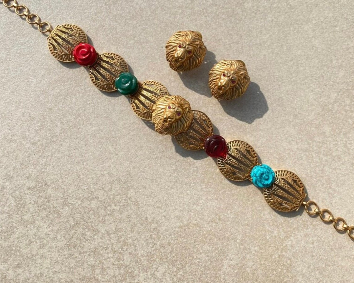 Navratan Lion Choker Necklace /Headband