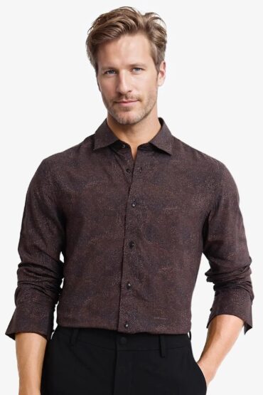 Aentic Men's Troyen Black Viscose Geometric Print Regular Fit Full Sleeve Collared Shirt