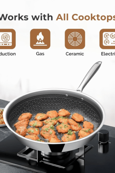 Tri-Ply Stainless Steel Honeycomb Fry Pan with Lid(26cm)