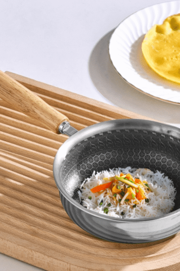 Stainless Steel Nonstick Mini Frying Pan with Wooden Handle (13cm)