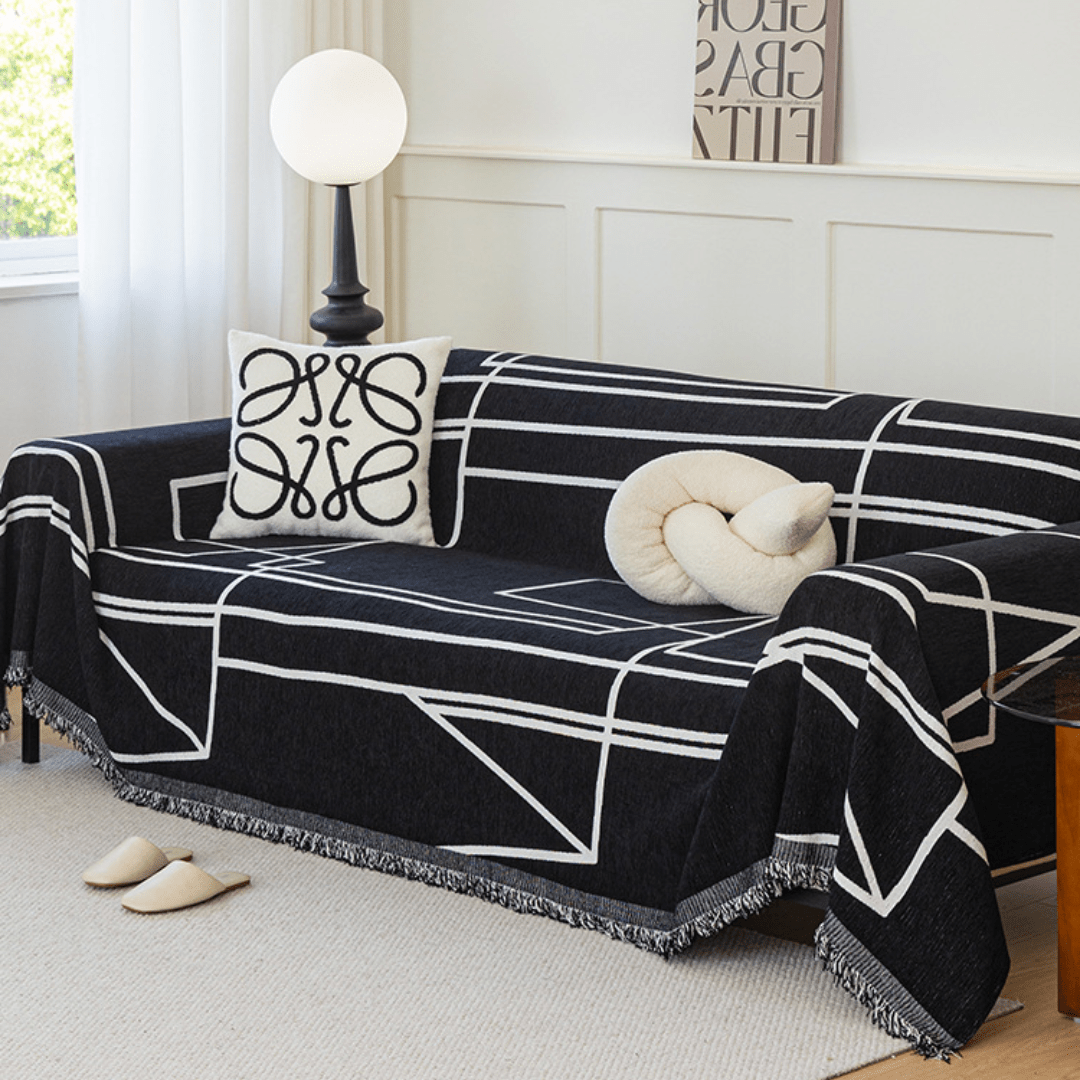 Geometric Print Black Elegance Chenille Sofa Cover