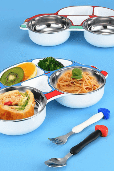 Stainless Steel Baby Food Tray with Five Cartoon Compartments