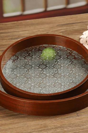 Multi-Purpose Round Wooden Glass Decorative Serving Tray