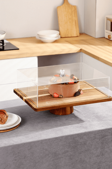 2-in-1 Wooden Dessert Stand with Lid and Serving Tray (43cm)