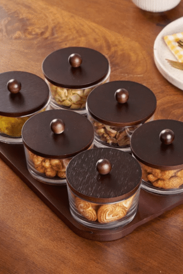 Minimalist Glass Snack Plate with Bamboo Lid (6-GRID)
