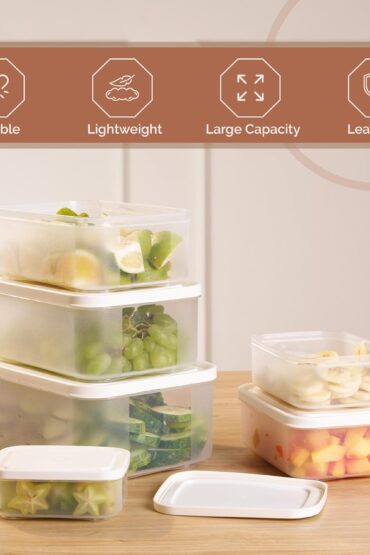 Airtight & Stackable Rectangular Food Storage Containers, Set of 6