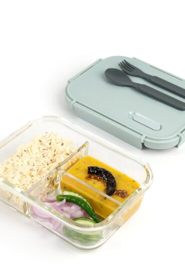 3-Compartment Rectangle Glass Food Container (1050ml)