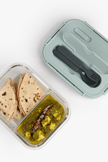2-Compartment Rectangle Glass Food Container (1050ml)