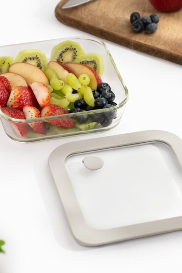 Square Borosilicate Glass Food Container with Vented Lid(610ml)
