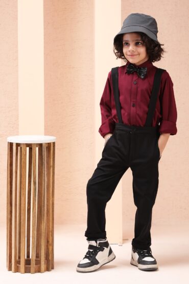 Maroon Dapper Shirt Pant With Bowtie ( 3pc set )