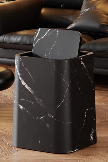 Modern Square Marble-Pattern Waste Bin with Lid(12L)