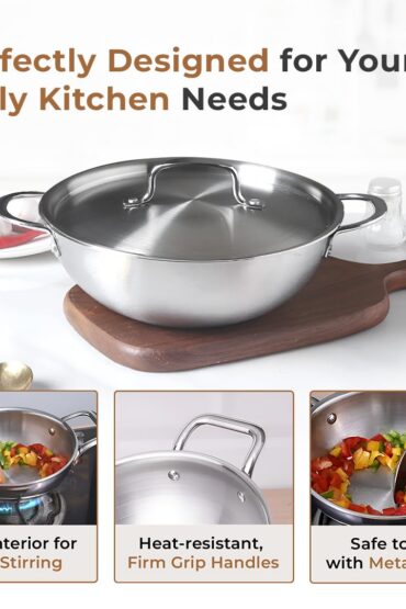 Premium Tri-Ply Stainless Steel Kadai With Lid(24cm)