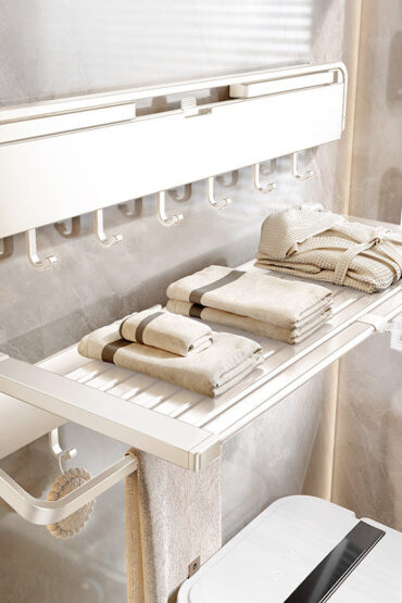 Space-Saving Concealed Foldable Wall Shelf With Retractable Tray
