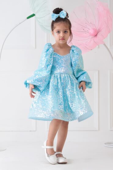 Aqua Shine Back Bow Joy Frock