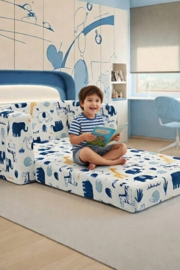 Soft Plush Kids Armchair Sofa Cum Bed with Side Pocket Design